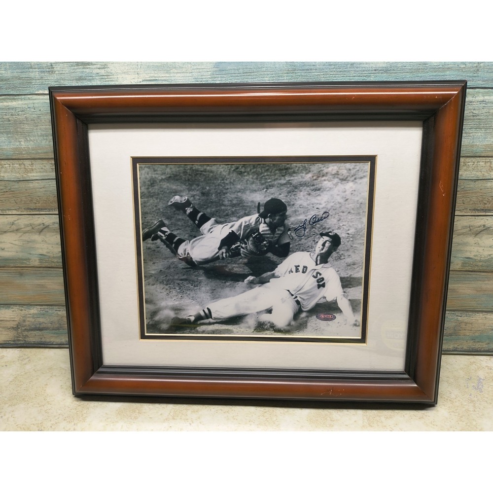 Yogi Berra autographed action photo with Ted Williams